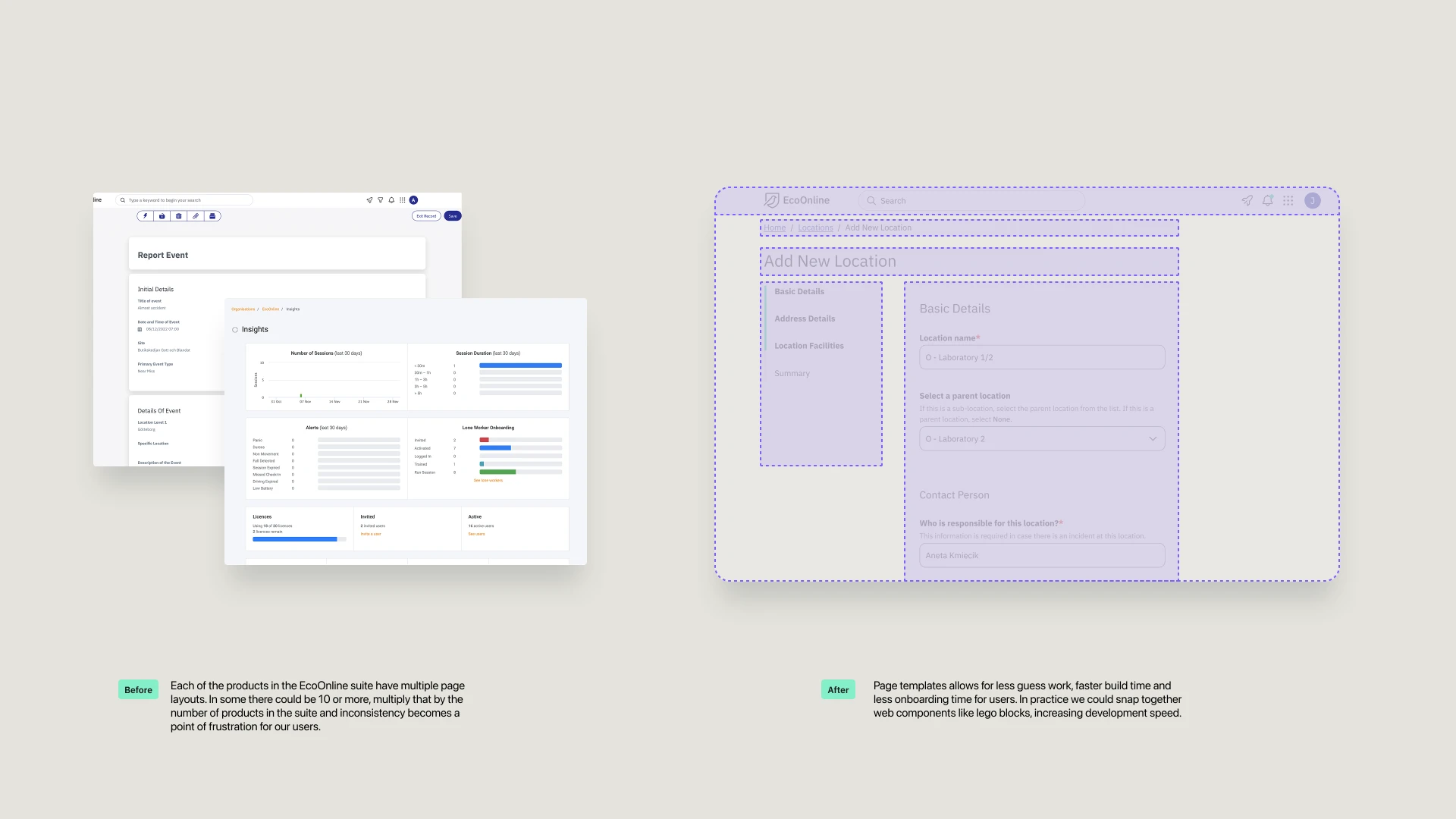 Before and after page templates built on the Prism design system