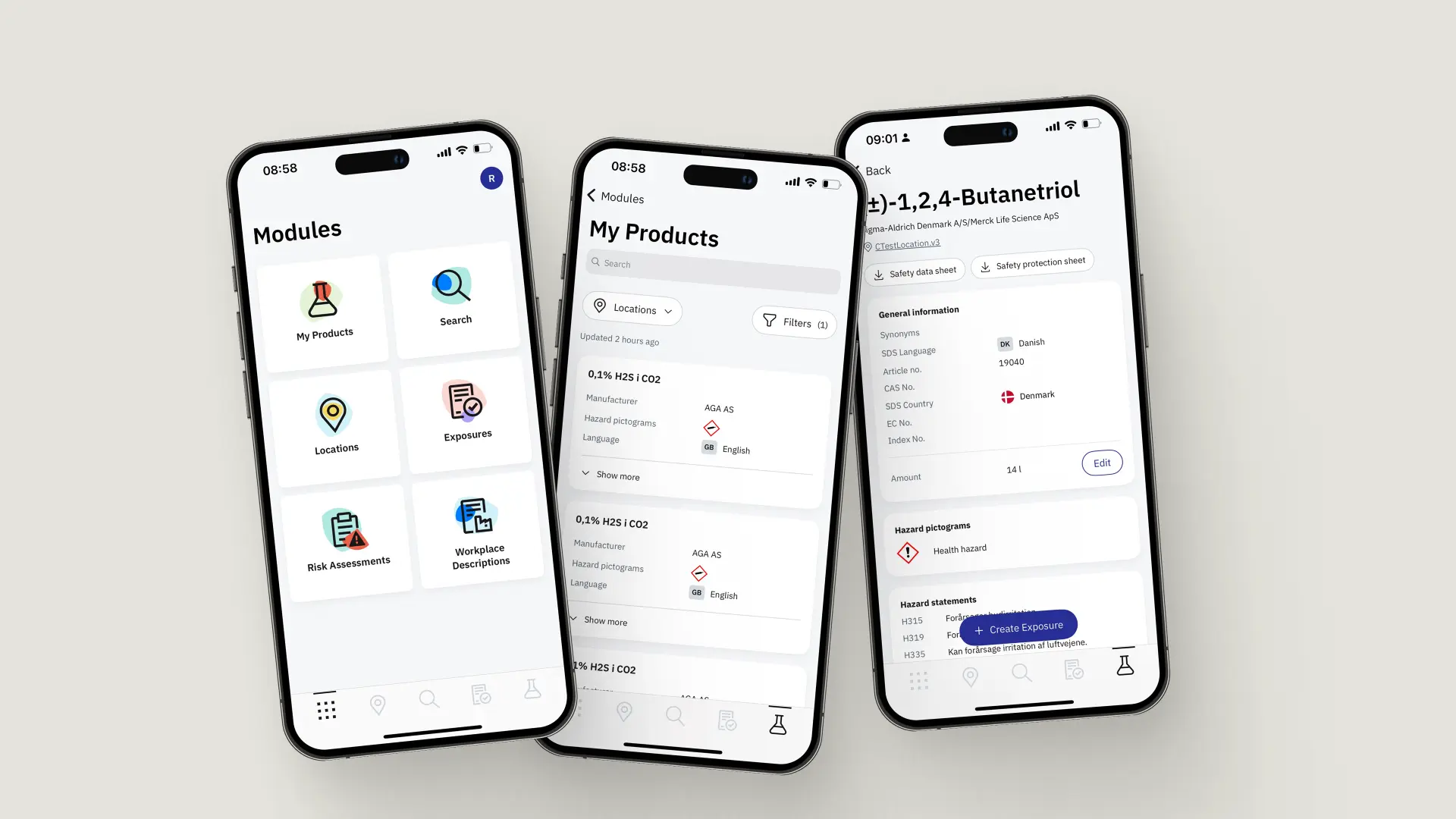 Prism design system applied across EcoOnline mobile screens