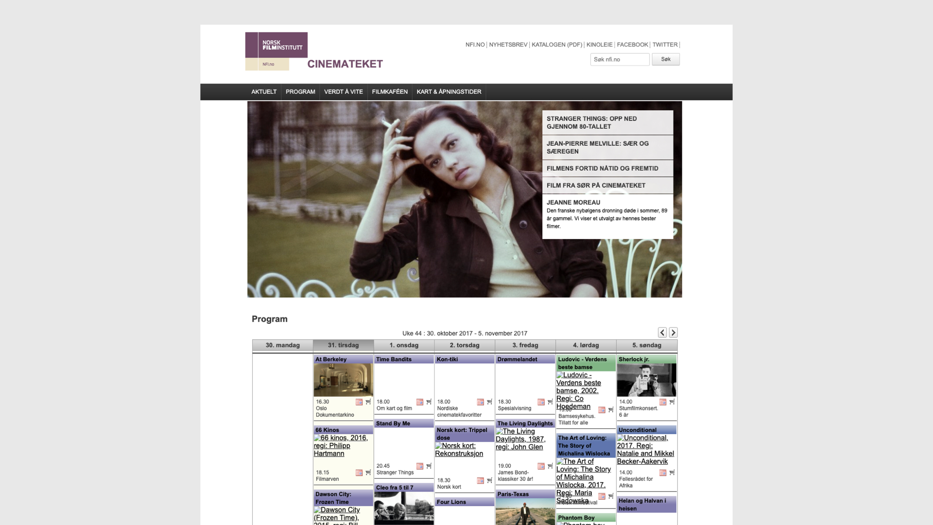 The previous Cinemateket website before the redesign
